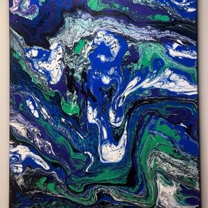 Vibrant Blue and Green Abstract Canvas Art
